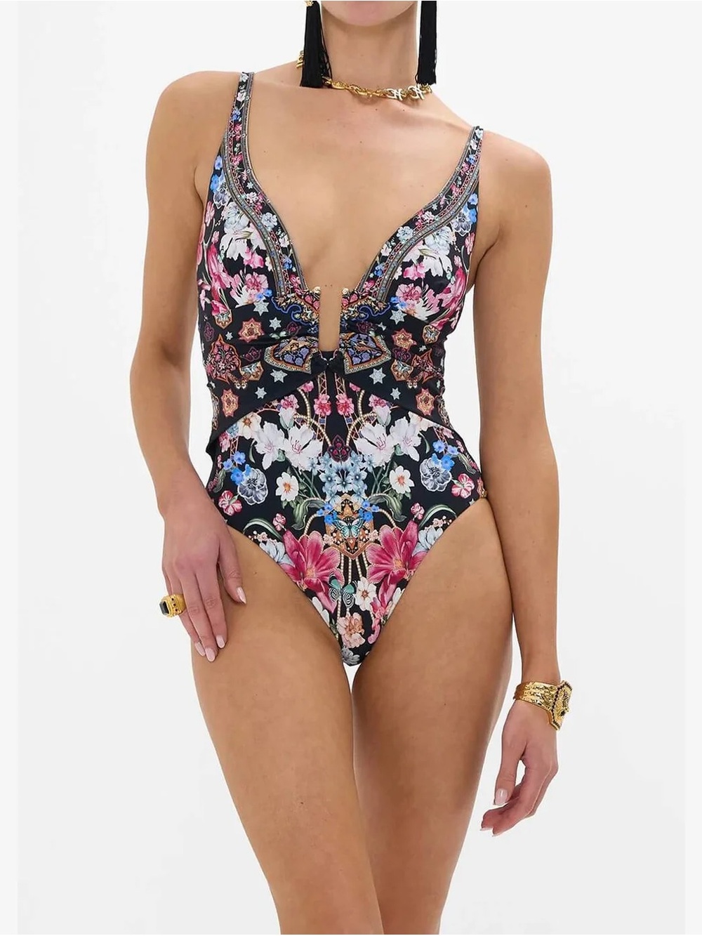 $455 NWT CAMILLA U Ring Underwire One Piece Midnight in Monserrate size S